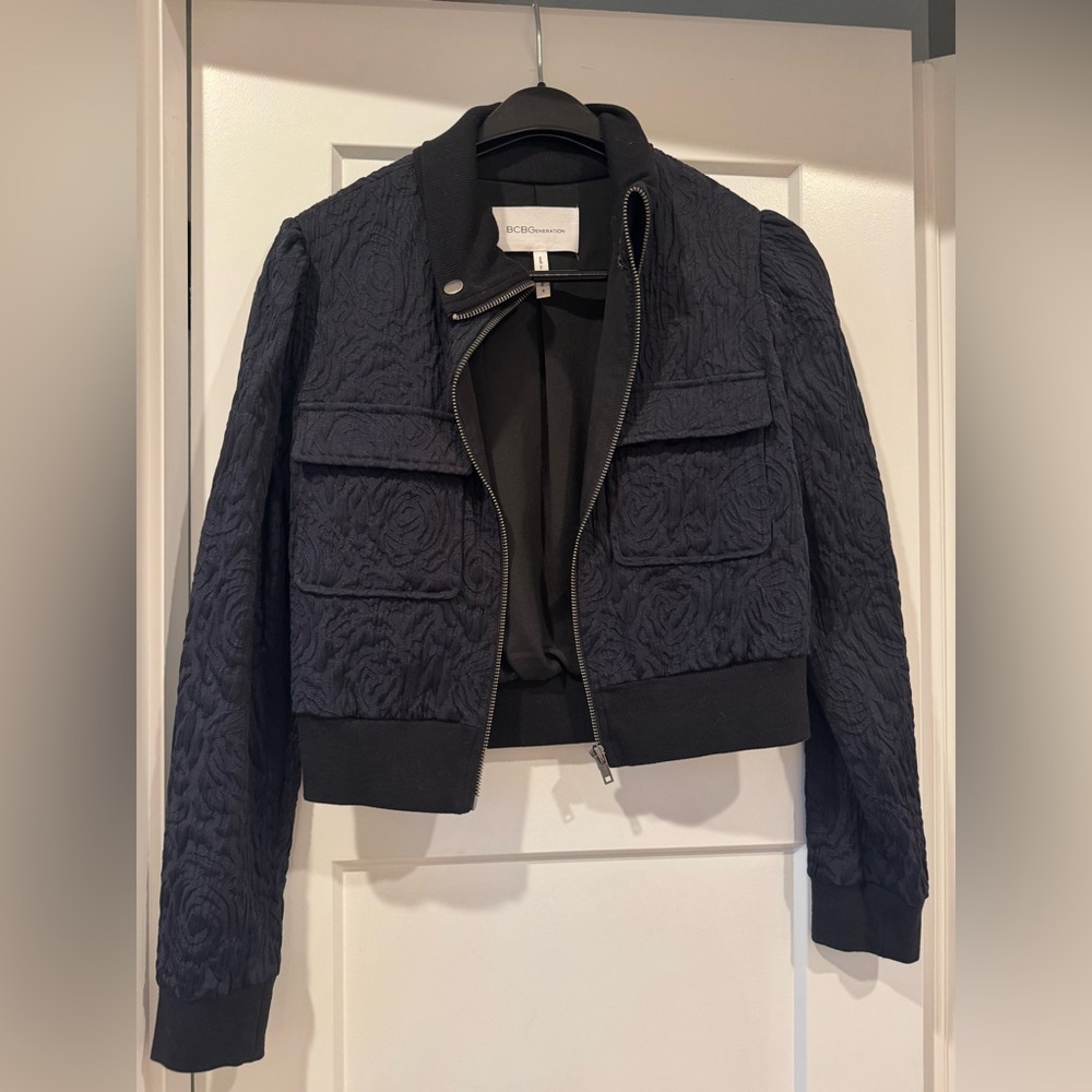 BCBGeneration Navy Textured Bomber Jacket